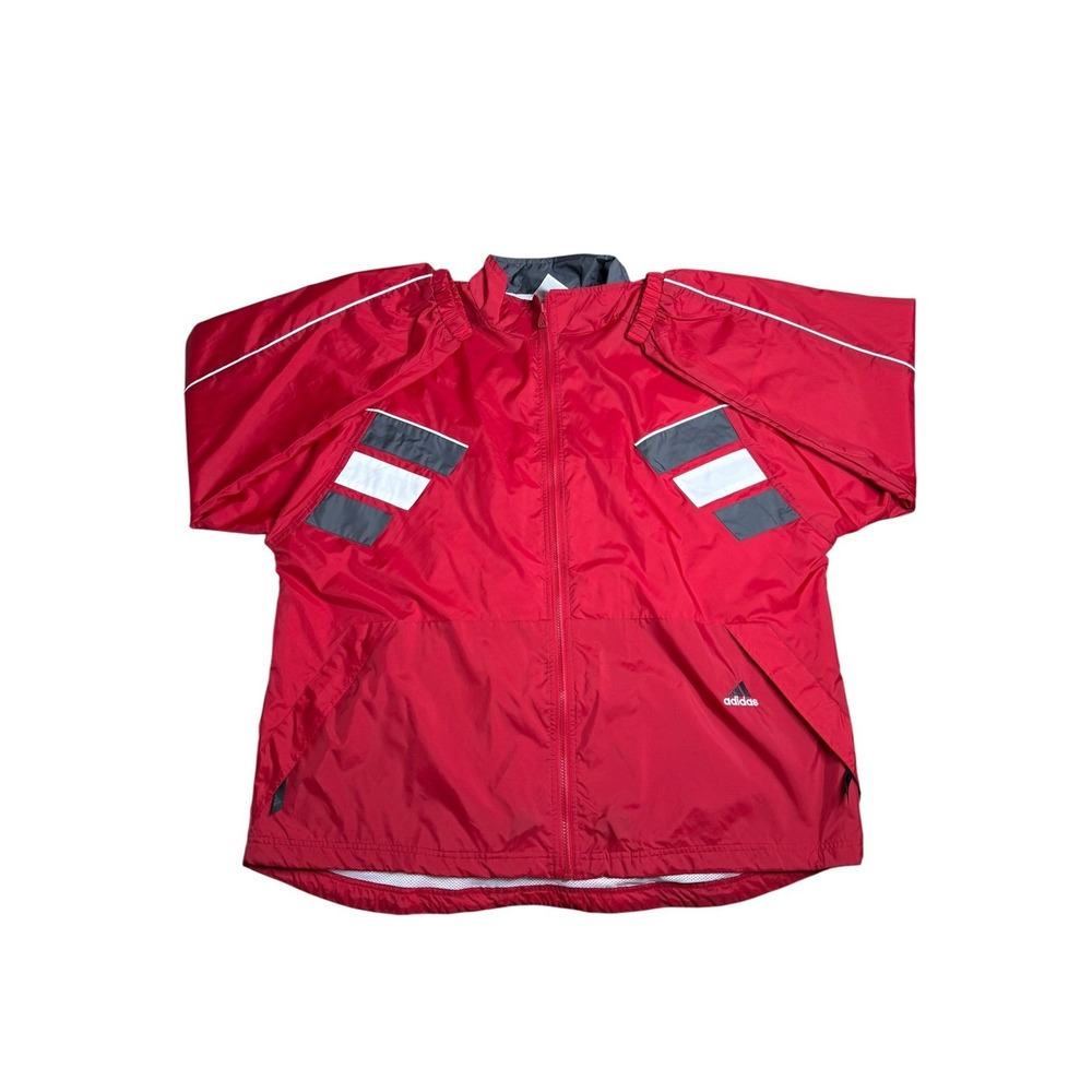 Vintage Adidas Windbreaker Jacket Full Zip Gray White Red XL